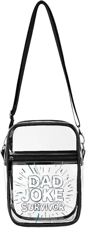 Dad Joke Survivor Cute Crossbody Purses Unisex Transparent Shoulder Bag Adjustable Strap Handbag