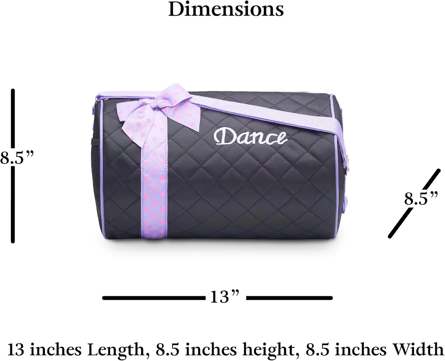 Dance Duffle Bag for Girls, Kids Travel Bag with Adjustable Carry On and Handy Pouch, Dance Accessories For Girls (Black/Lavender)
