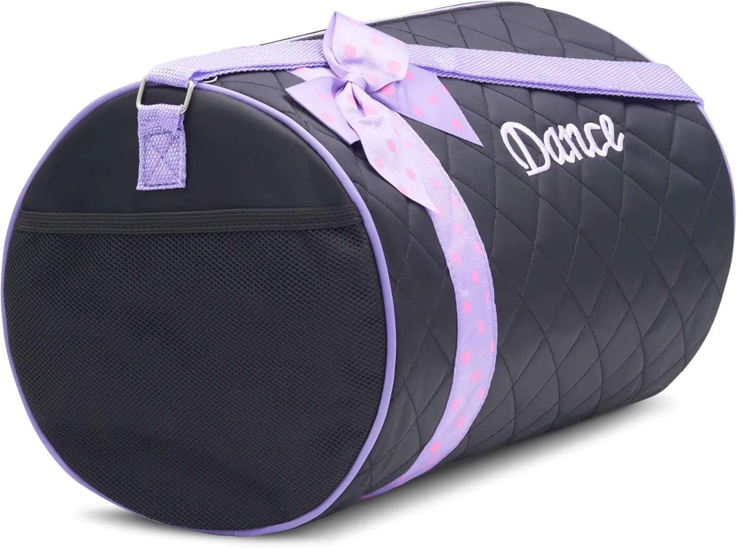 Dance Duffle Bag for Girls, Kids Travel Bag with Adjustable Carry On and Handy Pouch, Dance Accessories For Girls (Black/Lavender)