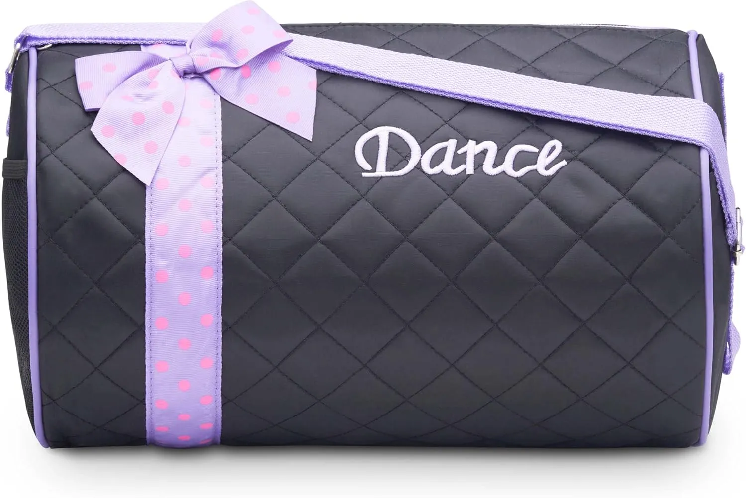 Dance Duffle Bag for Girls, Kids Travel Bag with Adjustable Carry On and Handy Pouch, Dance Accessories For Girls (Black/Lavender)