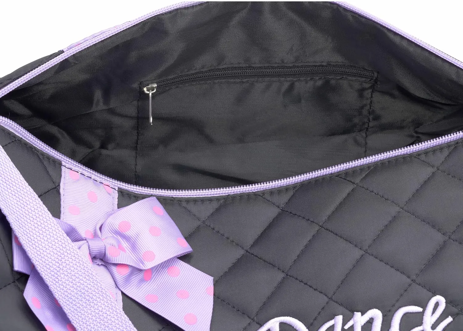 Dance Duffle Bag for Girls, Kids Travel Bag with Adjustable Carry On and Handy Pouch, Dance Accessories For Girls (Black/Lavender)