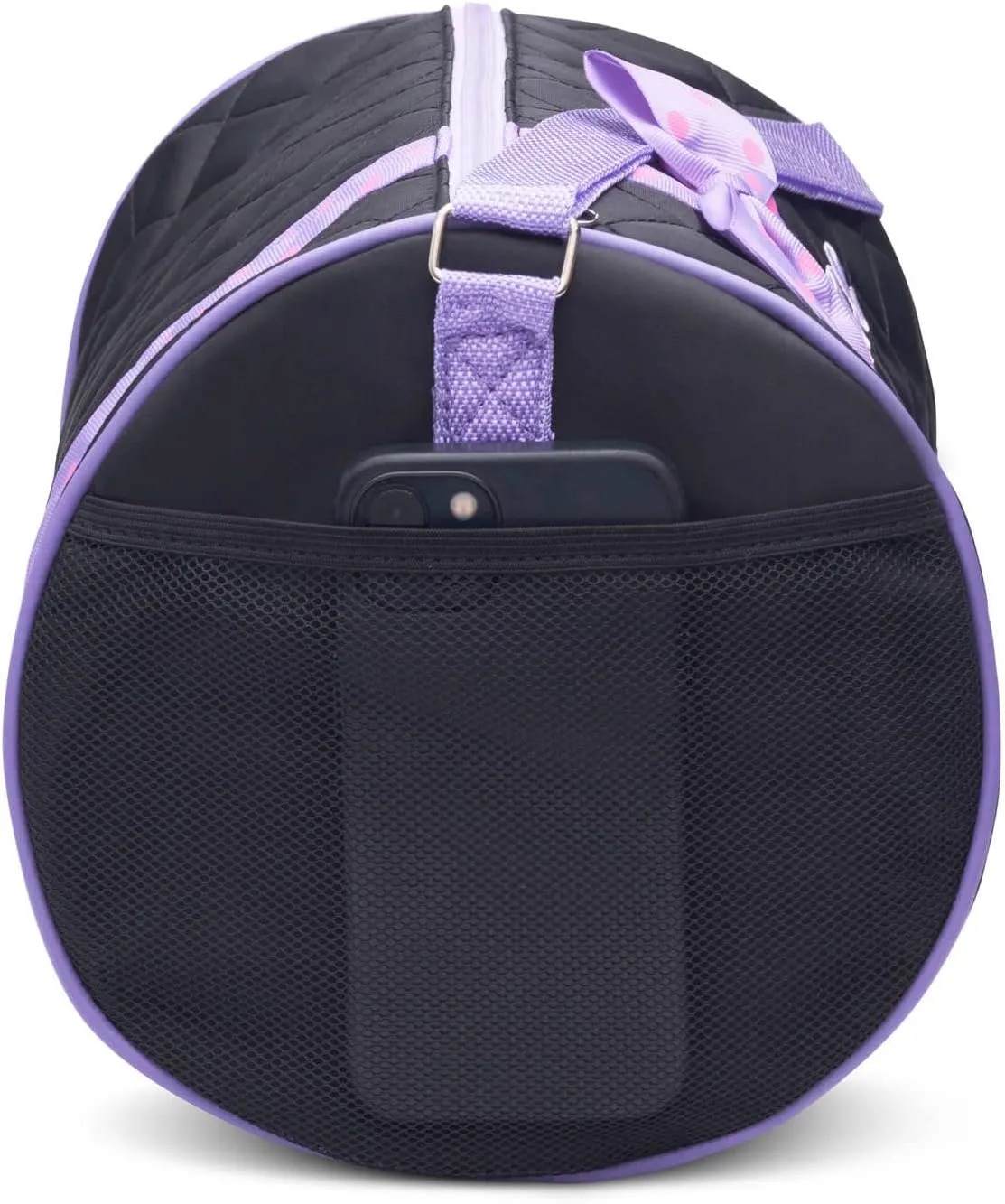 Dance Duffle Bag for Girls, Kids Travel Bag with Adjustable Carry On and Handy Pouch, Dance Accessories For Girls (Black/Lavender)