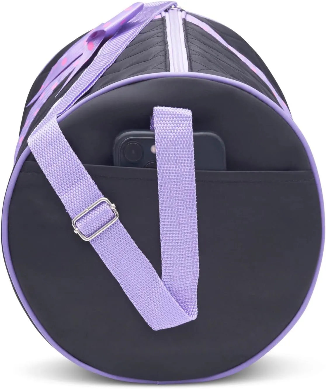 Dance Duffle Bag for Girls, Kids Travel Bag with Adjustable Carry On and Handy Pouch, Dance Accessories For Girls (Black/Lavender)