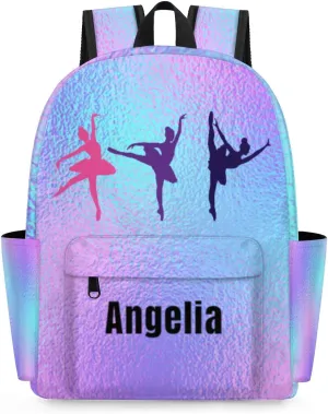 Dance Rainbow Foil Customized Kids Backpack for Girls Personalized Preschool Toddler Backpack Kindergarten Nursery Bookbag Travel Children School Bag