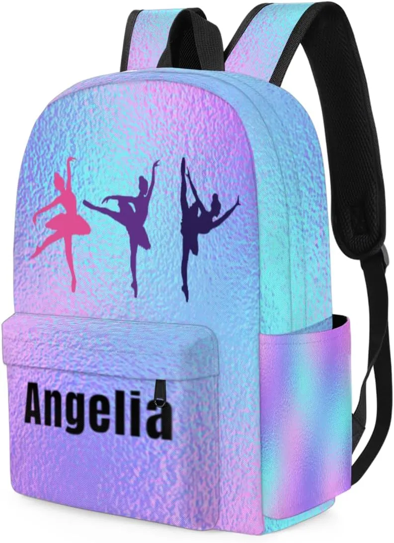 Dance Rainbow Foil Customized Kids Backpack for Girls Personalized Preschool Toddler Backpack Kindergarten Nursery Bookbag Travel Children School Bag