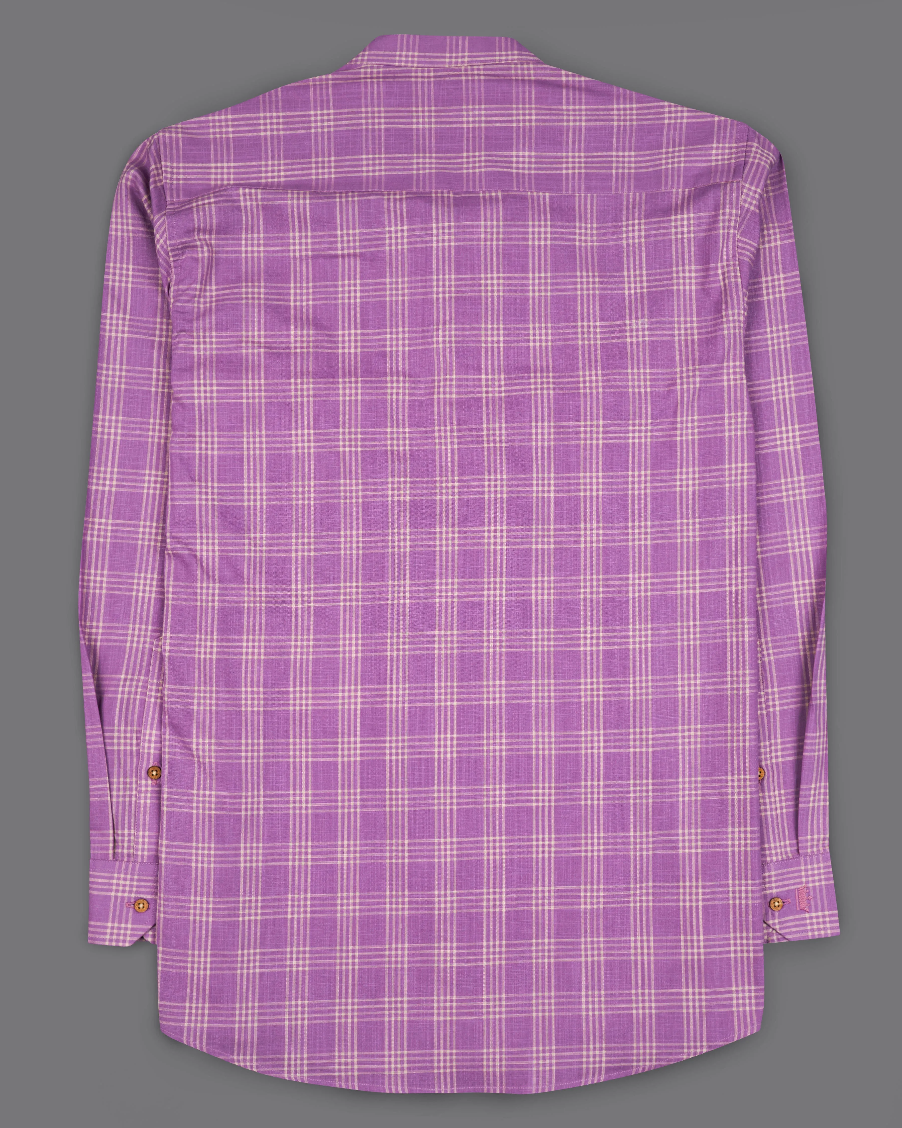 Deep Lilac Purple Checked with Spider Embroidered Luxurious Linen Kurta Shirt