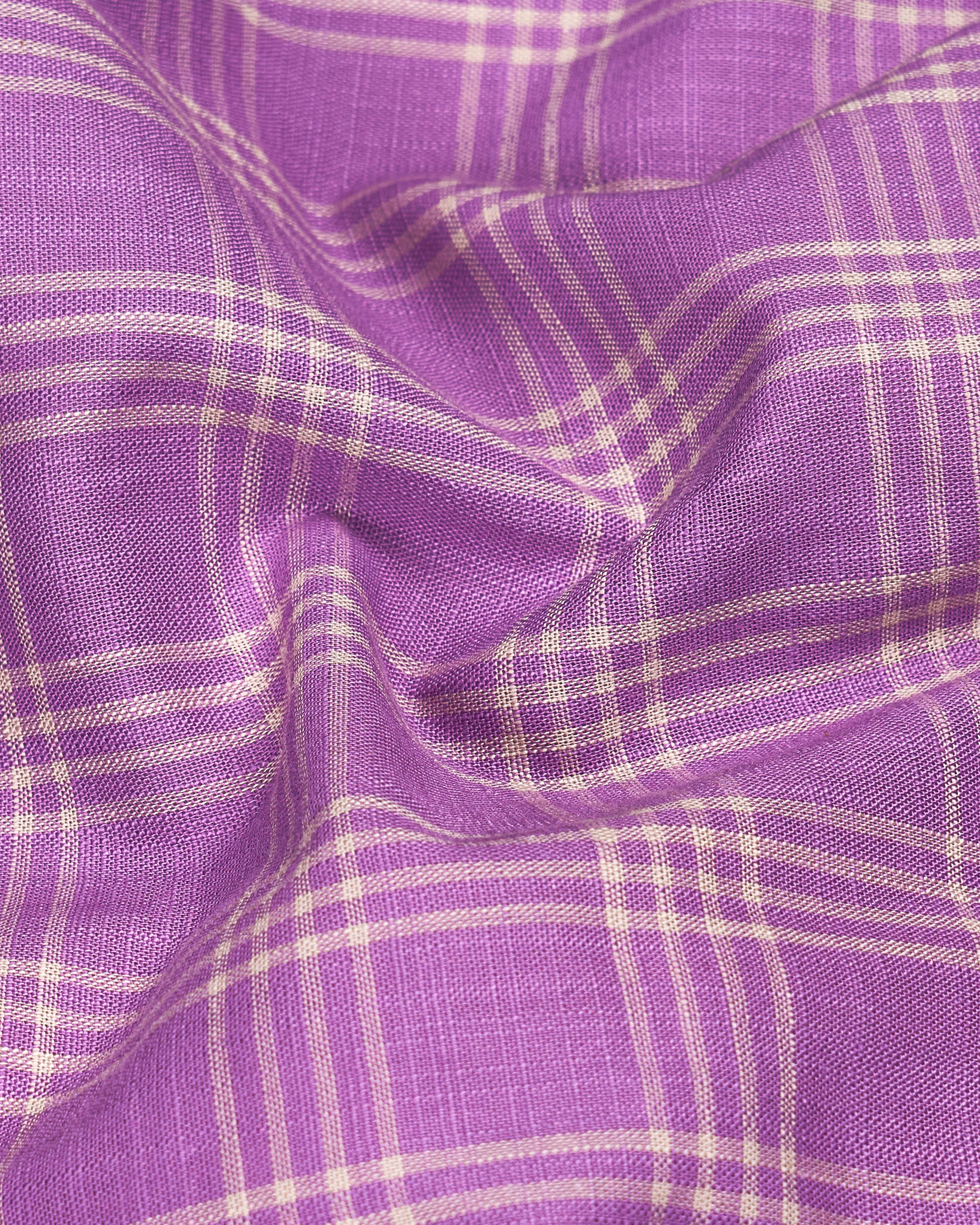 Deep Lilac Purple Checked with Spider Embroidered Luxurious Linen Kurta Shirt