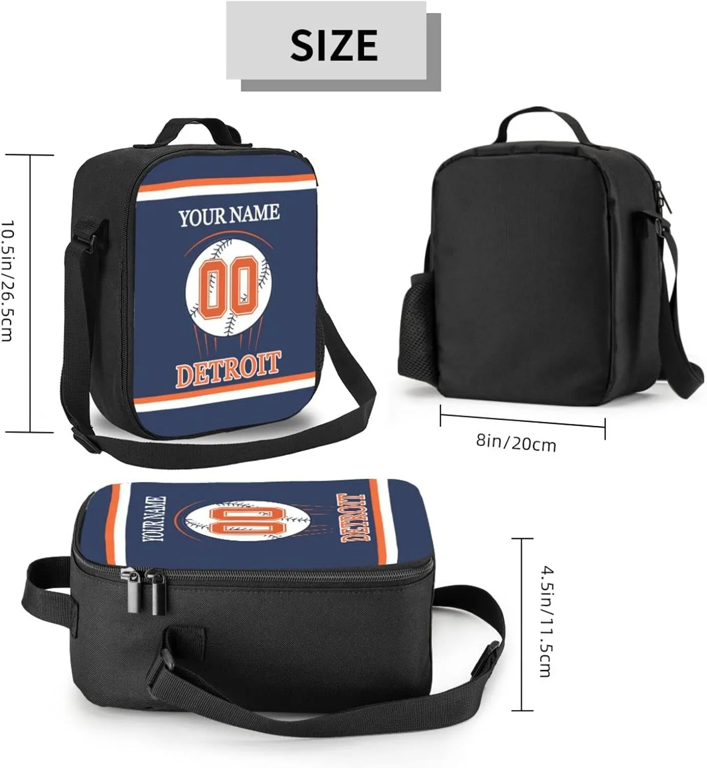 Detroit Lunch Box Lunch Bag Custom Any Name and Any Number Personalized Adjustable Strap Sport Insulated Lunch Bags for Fans Men Women Gifts