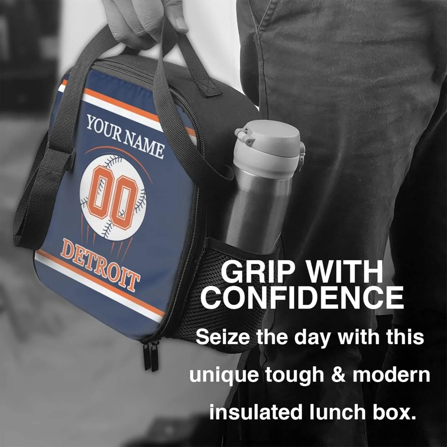 Detroit Lunch Box Lunch Bag Custom Any Name and Any Number Personalized Adjustable Strap Sport Insulated Lunch Bags for Fans Men Women Gifts