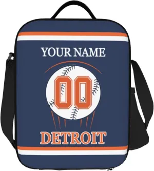 Detroit Lunch Box Lunch Bag Custom Any Name and Any Number Personalized Adjustable Strap Sport Insulated Lunch Bags for Fans Men Women Gifts