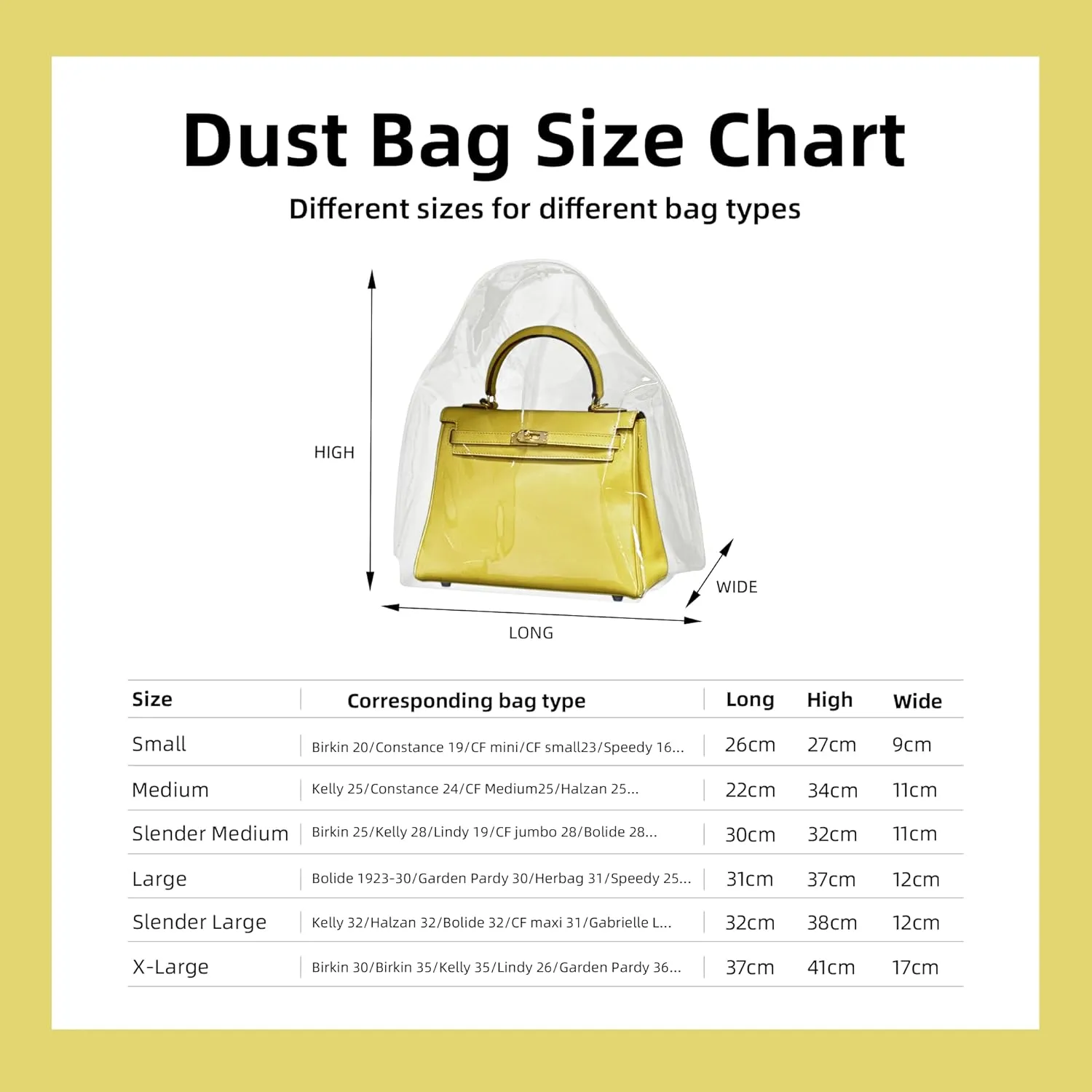 DGAZ Clear Dust Bags for Luxury Handbags,Waterproof Purse Storage Bag,Lightweight Handbag Protector(Slender Large)