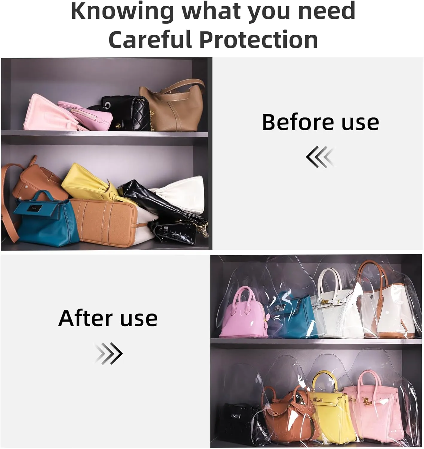 DGAZ Clear Dust Bags for Luxury Handbags,Waterproof Purse Storage Bag,Lightweight Handbag Protector(Slender Large)