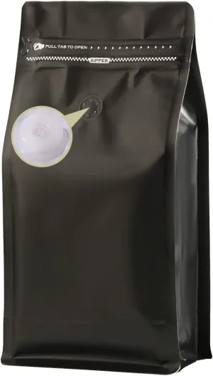 DMpcakDM Coffee Bags with Valve(16 oz,1 lb,50pcs) Black High Barrier Aluminumed Foil Flat Bottom Heat Sealed Coffee Beans Packaging Bags Side Zipper Resealable Bags for Home or Business