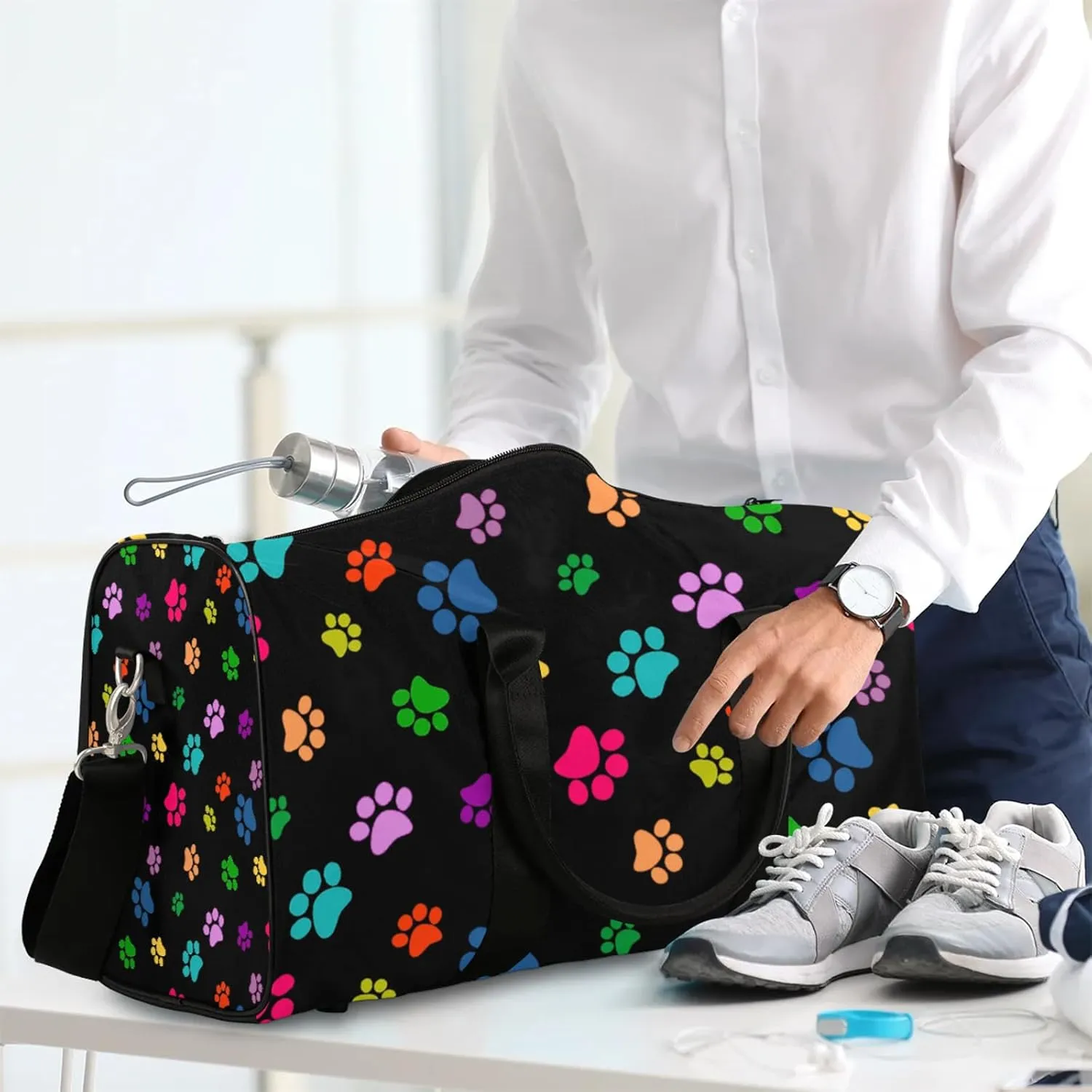 Dog Paw Print Travel Duffle Bag, Weekender Bags for Women Men, Carry on Overnight Bag Waterproof Gym Bags, Hospital Bag for Labor and Delivery
