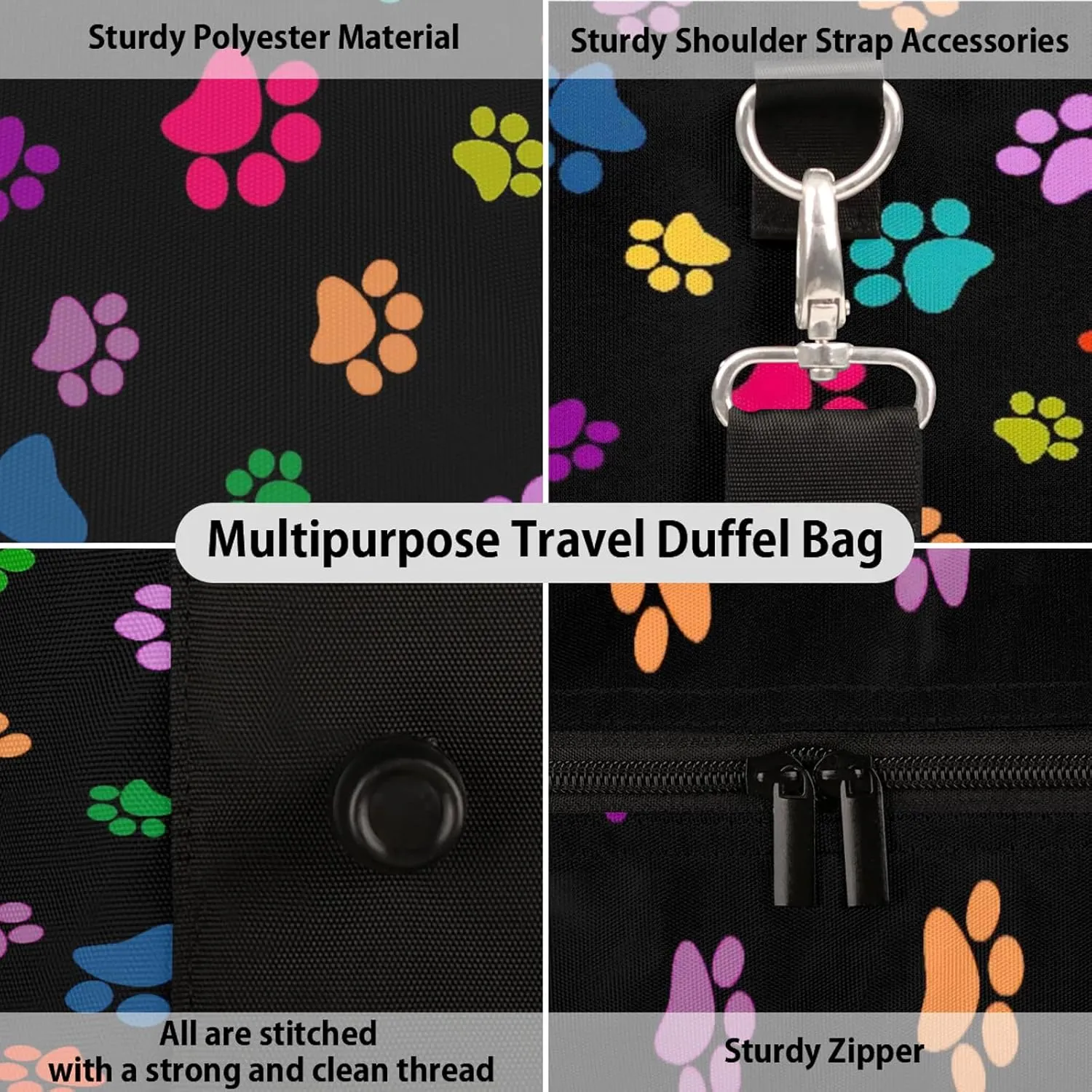 Dog Paw Print Travel Duffle Bag, Weekender Bags for Women Men, Carry on Overnight Bag Waterproof Gym Bags, Hospital Bag for Labor and Delivery