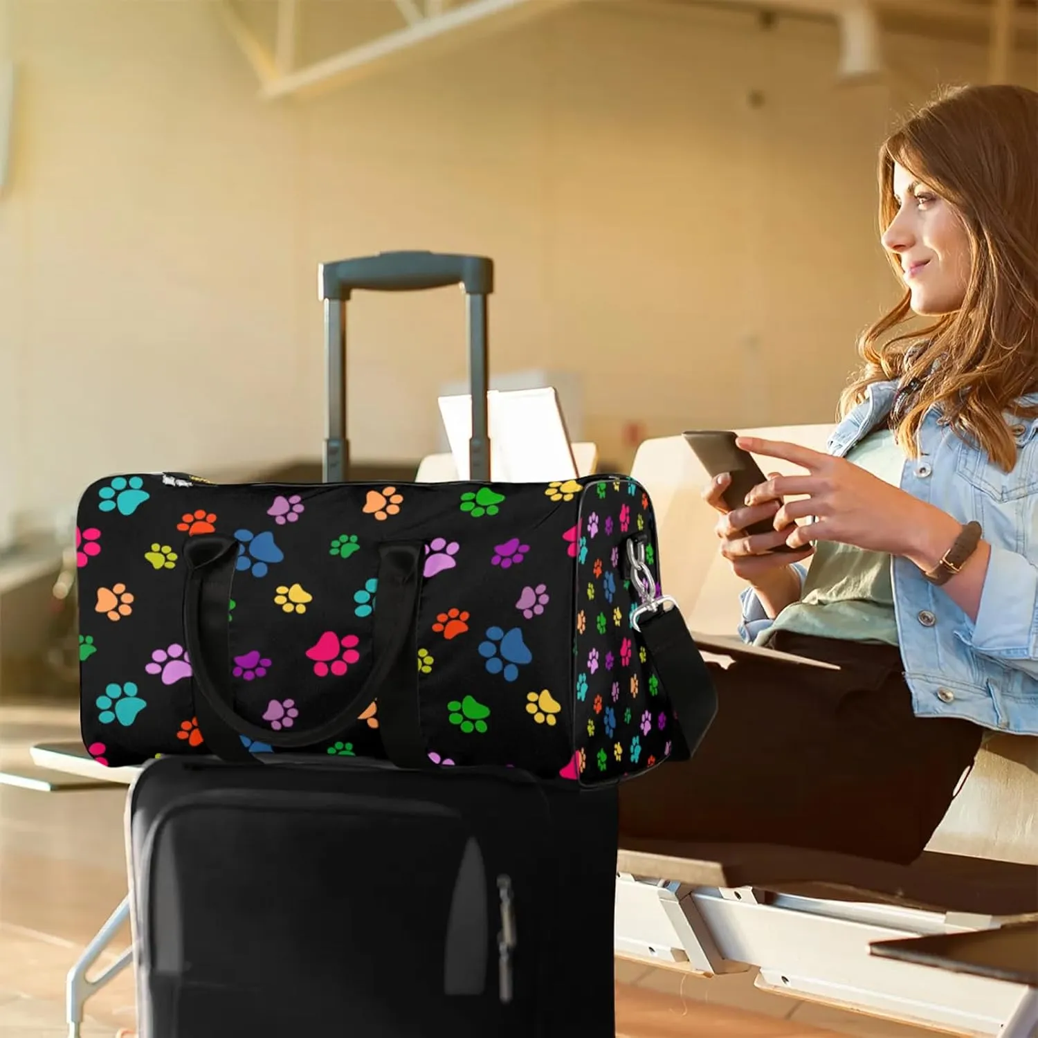 Dog Paw Print Travel Duffle Bag, Weekender Bags for Women Men, Carry on Overnight Bag Waterproof Gym Bags, Hospital Bag for Labor and Delivery