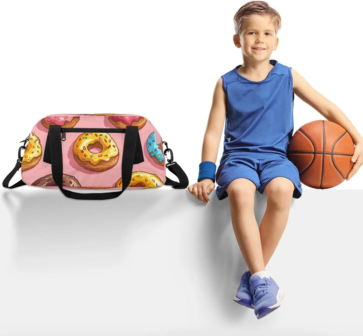 Donut Print Kids Duffle Bag Boys Girls Small Sport Dance Gym Bag for Overnight Travel Weekender Carry On