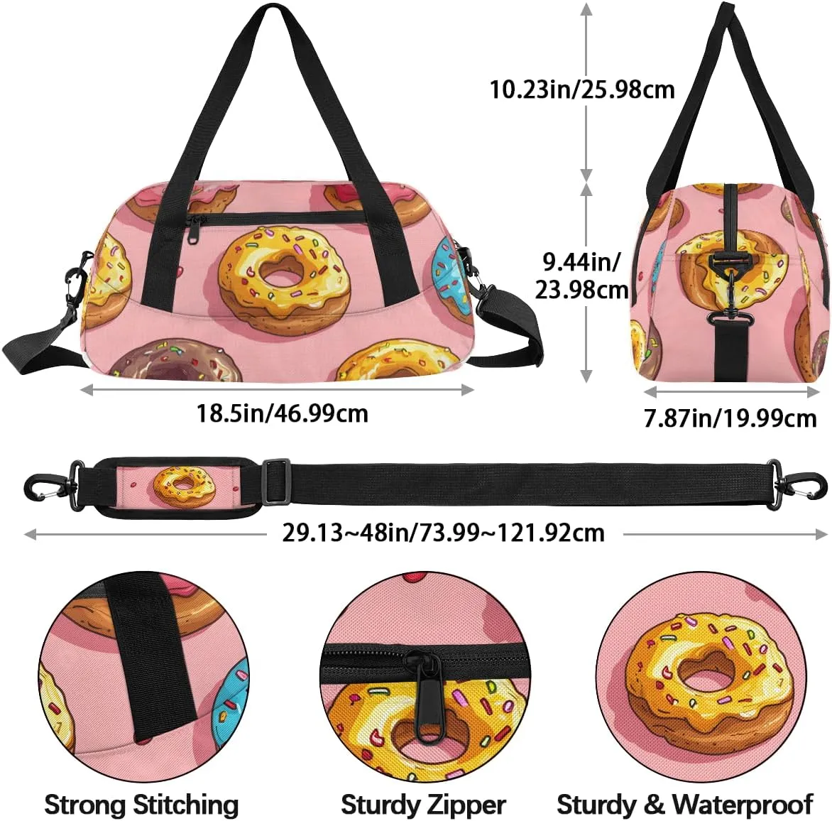 Donut Print Kids Duffle Bag Boys Girls Small Sport Dance Gym Bag for Overnight Travel Weekender Carry On