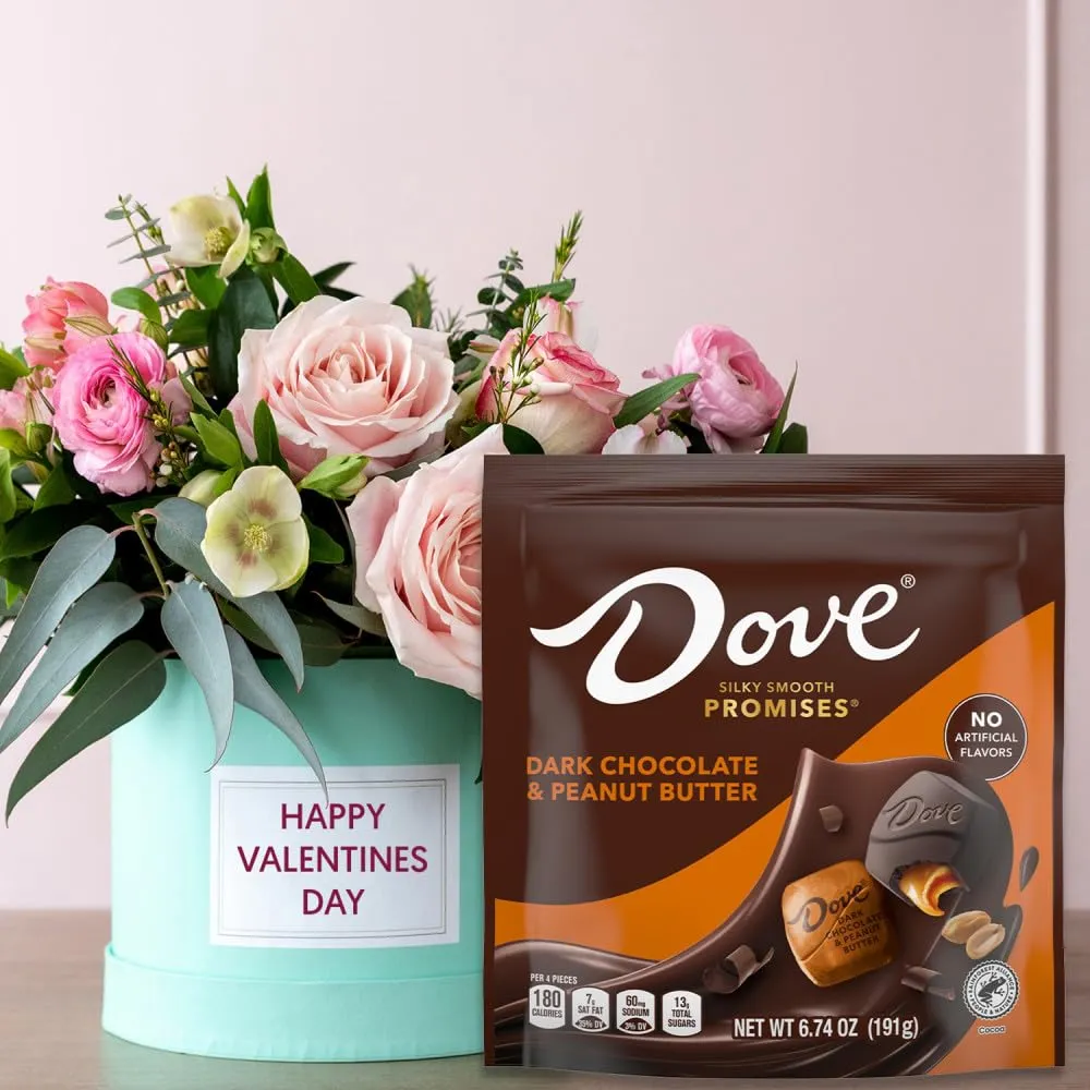 DOVE PROMISES Dark Chocolate & Peanut Butter Mother's Day Chocolate Candy, 6.74 oz Bag (Pack of 8)