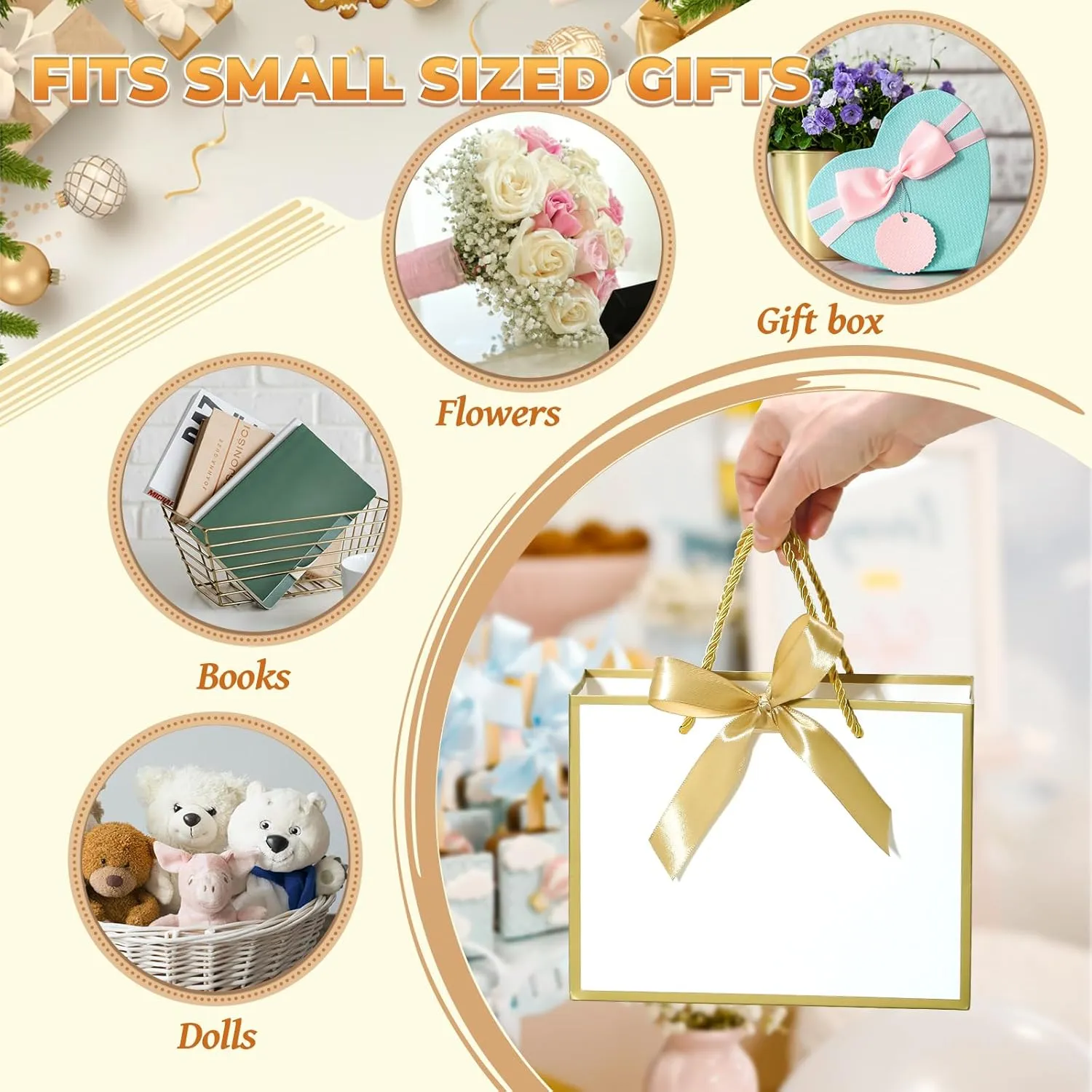 DOYIDE 12 Pcs Thank You Gift Bags with Handles, 9x7x3.1in Paper Gift Bags with Bow Ribbon, White Party Favor Bags for Any Birthday Wedding Baby Shower Bridesmaid Party Medium Gift Wrap Bags