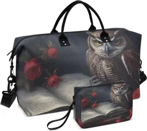 Duffel Bag Set for Travel Gym Sport, Weekender Bag Carry on Overnight Bags for Women Men-Owl Read Print