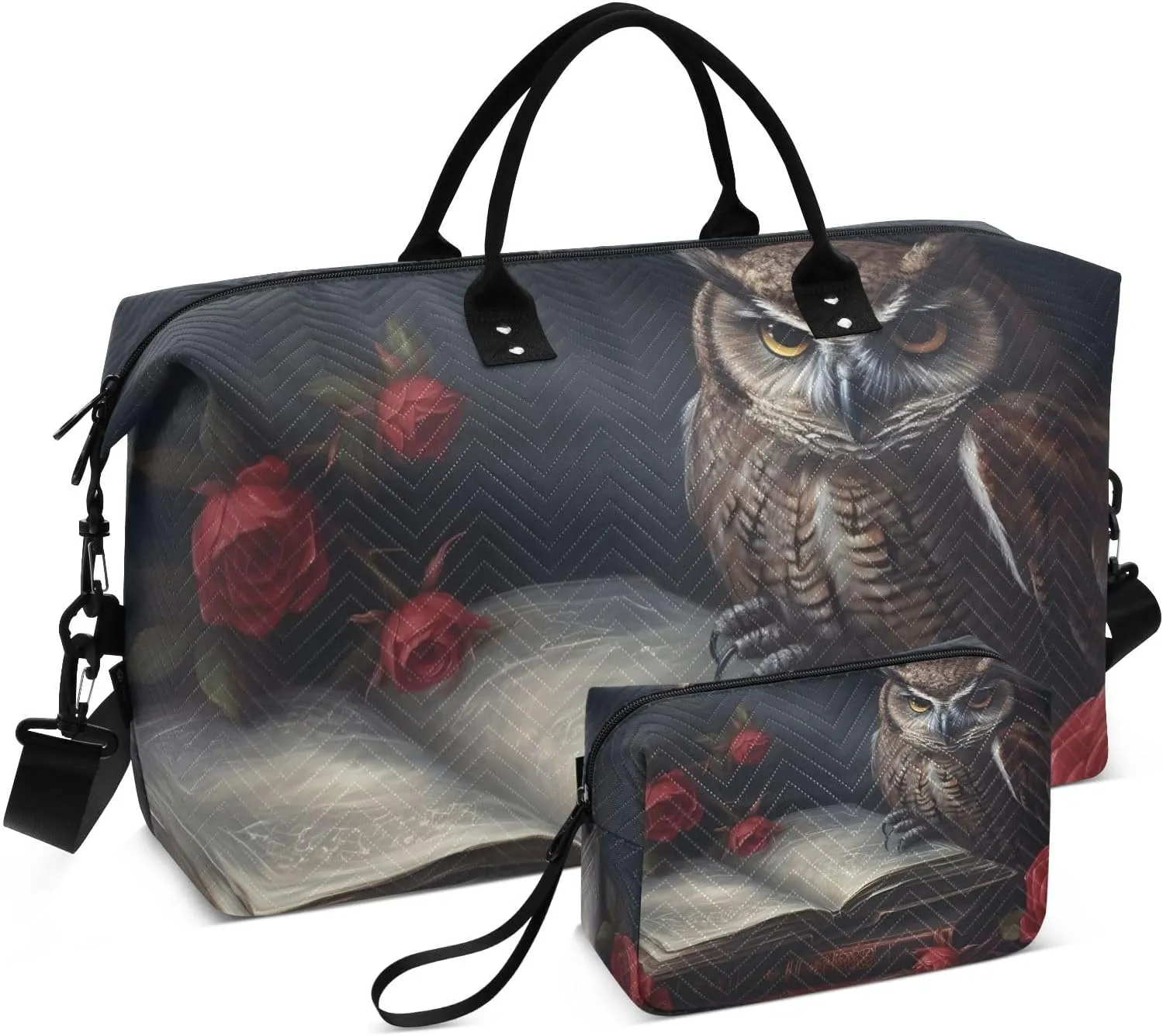 Duffel Bag Set for Travel Gym Sport, Weekender Bag Carry on Overnight Bags for Women Men-Owl Read Print