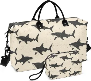 Duffel Bag Set for Travel Gym Sport, Weekender Bag Carry on Overnight Bags for Women Men-Vintage Fish Print