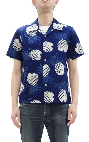 Duke Kahanamoku Cotton Hawaiian Shirt Men's 1950s Duke's Pineapple Print Reproduction Short-Sleeve Indigo Aloha Shirt DK39045 128 Navy-Blue