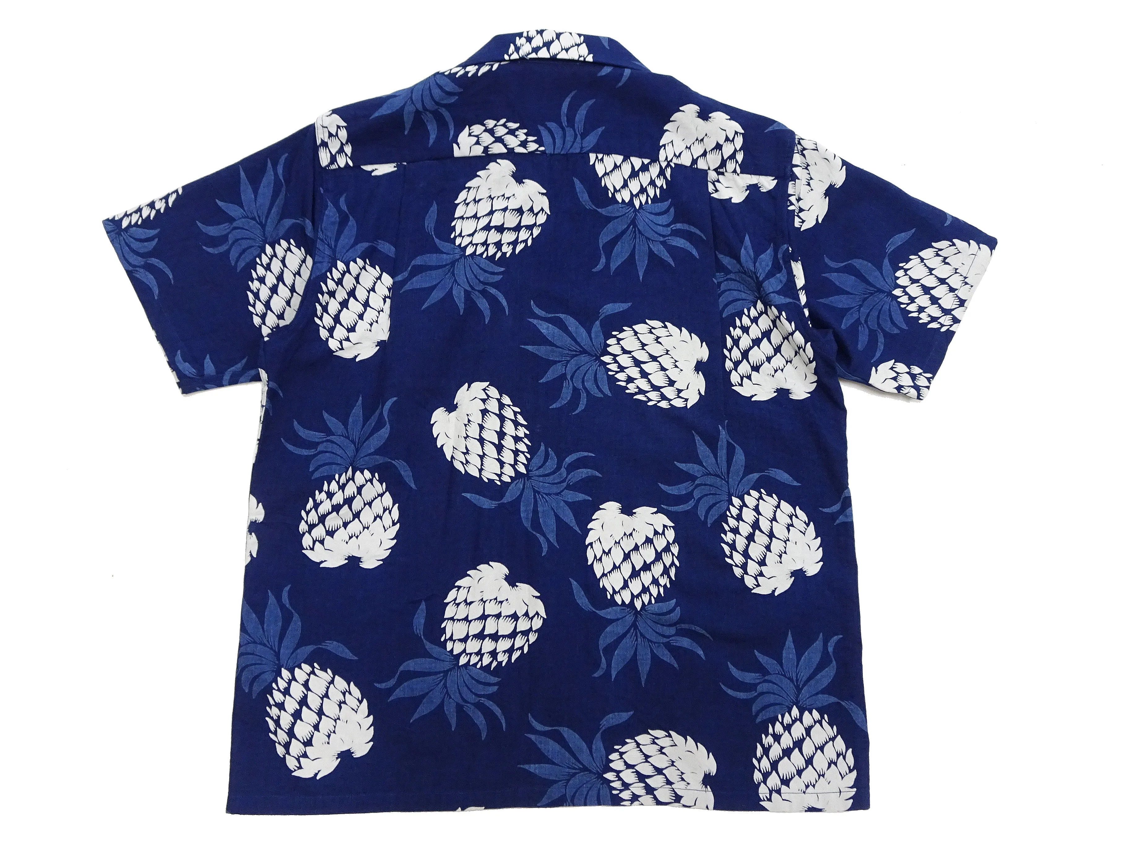 Duke Kahanamoku Cotton Hawaiian Shirt Men's 1950s Duke's Pineapple Print Reproduction Short-Sleeve Indigo Aloha Shirt DK39045 128 Navy-Blue