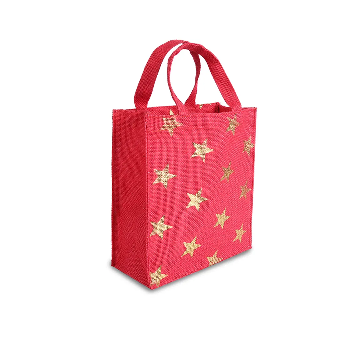EARTHBAGS GOLD STAR JUTE GIFT BAG (PACK OF 2) - RED & BEIGE