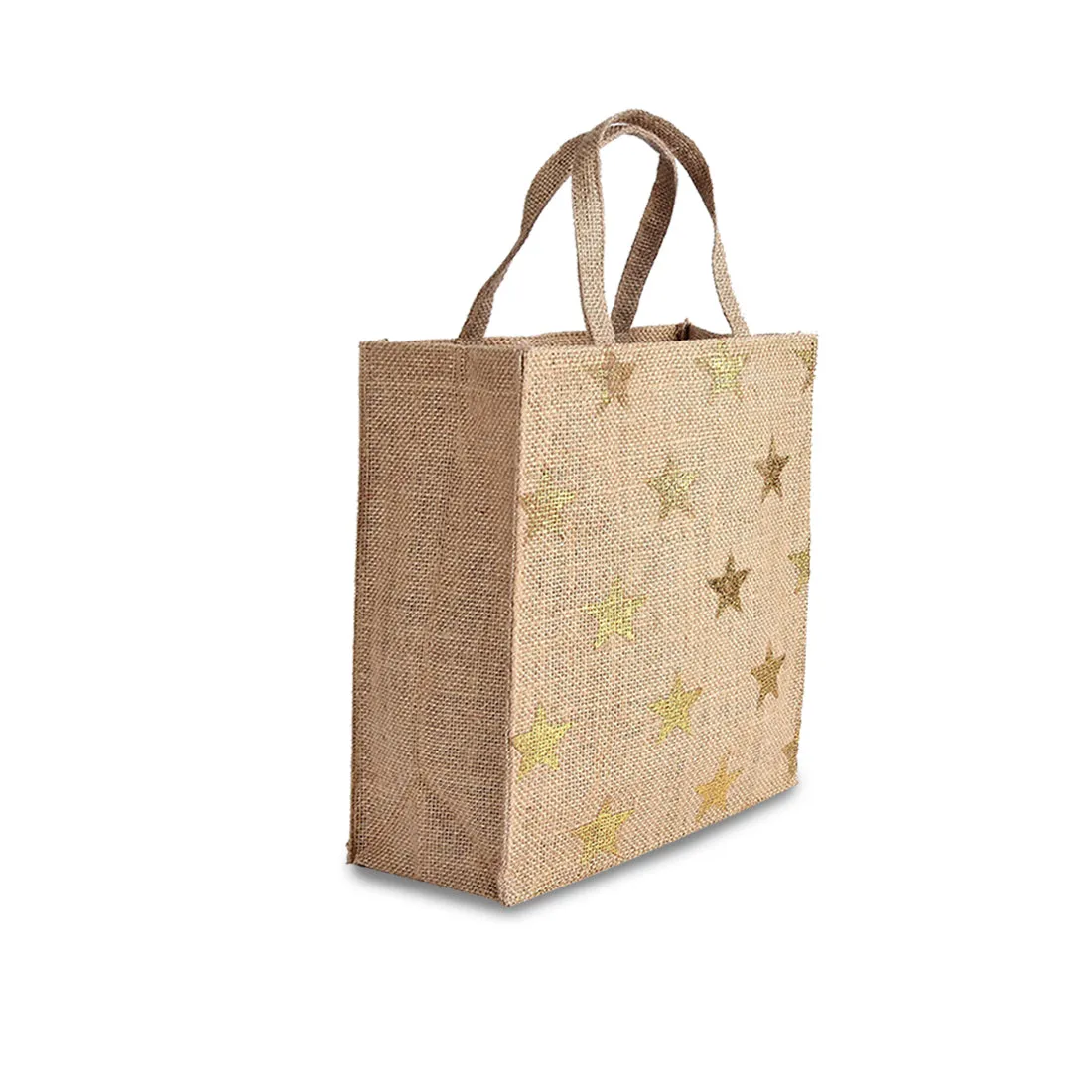 EARTHBAGS GOLD STAR JUTE GIFT BAG (PACK OF 2) - RED & BEIGE