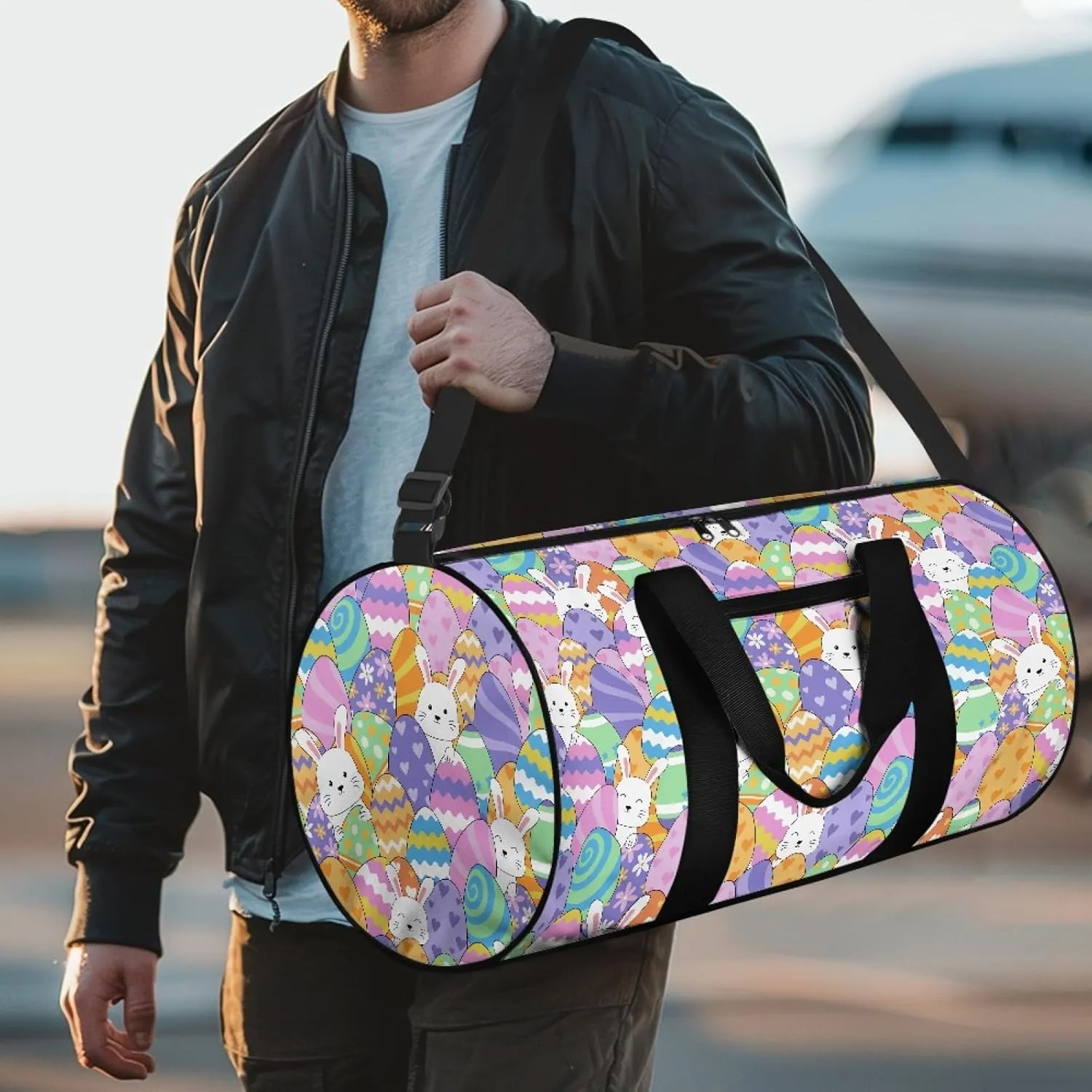 Easter Egg Women Carry On Bag for Woman Cute Rabbit Duffle Bag for Ladies Trendy Travel Bag Overnight Bag for Men Large Capacity Luggage Bag with Zipper Garment Bag