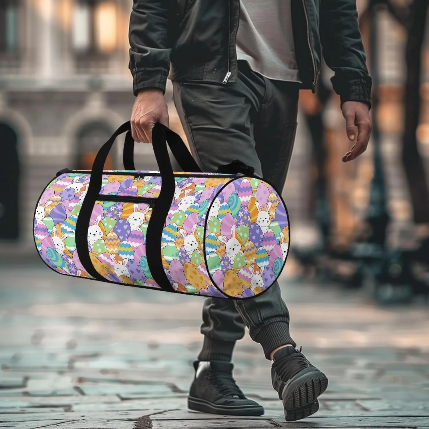 Easter Egg Women Carry On Bag for Woman Cute Rabbit Duffle Bag for Ladies Trendy Travel Bag Overnight Bag for Men Large Capacity Luggage Bag with Zipper Garment Bag