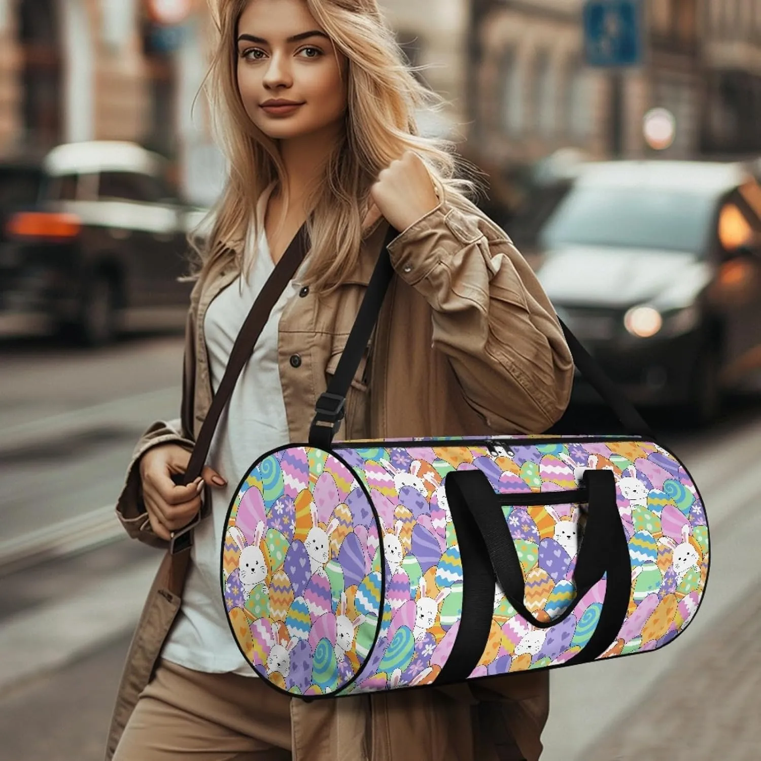 Easter Egg Women Carry On Bag for Woman Cute Rabbit Duffle Bag for Ladies Trendy Travel Bag Overnight Bag for Men Large Capacity Luggage Bag with Zipper Garment Bag