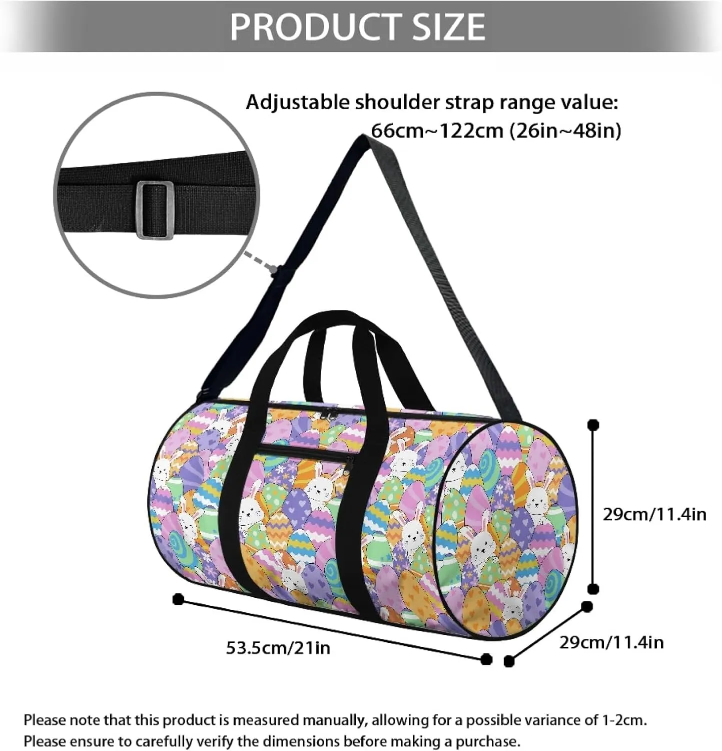Easter Egg Women Carry On Bag for Woman Cute Rabbit Duffle Bag for Ladies Trendy Travel Bag Overnight Bag for Men Large Capacity Luggage Bag with Zipper Garment Bag
