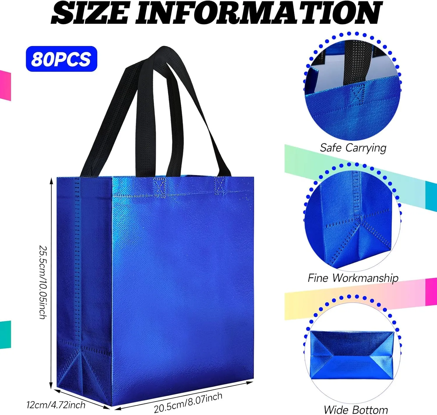 Eccliy 80 Pieces Gift Bags Set Glossy Reusable Tote with Handles Grocery Bags Bulk for Wedding, Bachelorette Party, Christmas(Medium,Colorful)