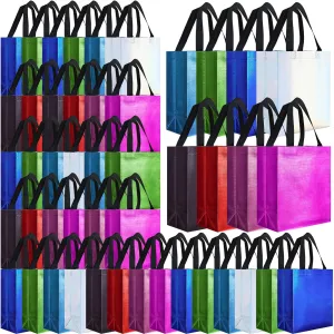 Eccliy 80 Pieces Gift Bags Set Glossy Reusable Tote with Handles Grocery Bags Bulk for Wedding, Bachelorette Party, Christmas(Medium,Colorful)