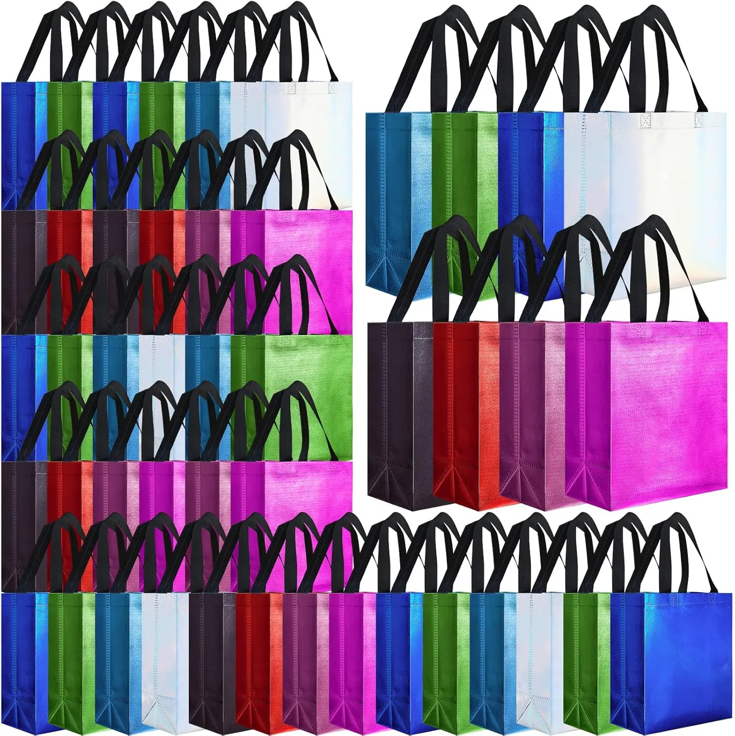Eccliy 80 Pieces Gift Bags Set Glossy Reusable Tote with Handles Grocery Bags Bulk for Wedding, Bachelorette Party, Christmas(Medium,Colorful)