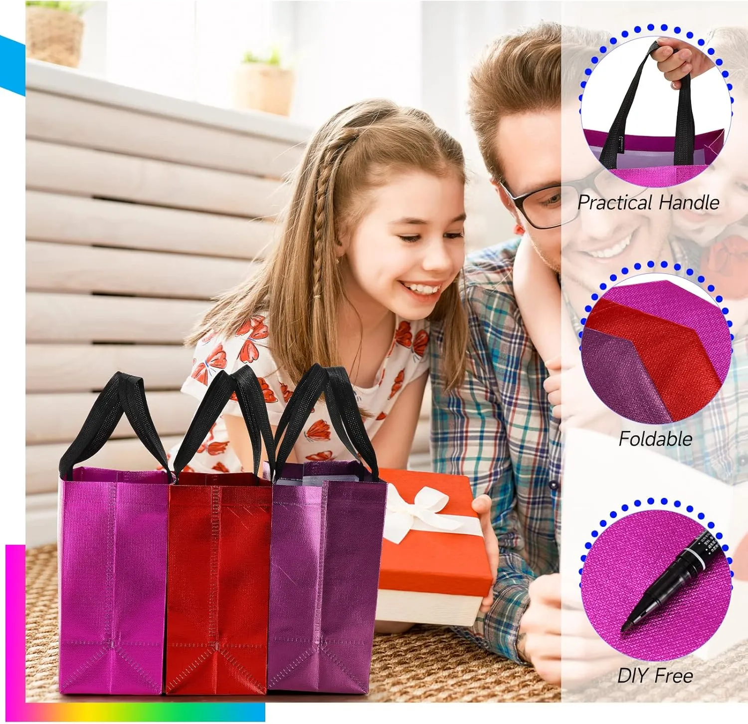 Eccliy 80 Pieces Gift Bags Set Glossy Reusable Tote with Handles Grocery Bags Bulk for Wedding, Bachelorette Party, Christmas(Medium,Colorful)