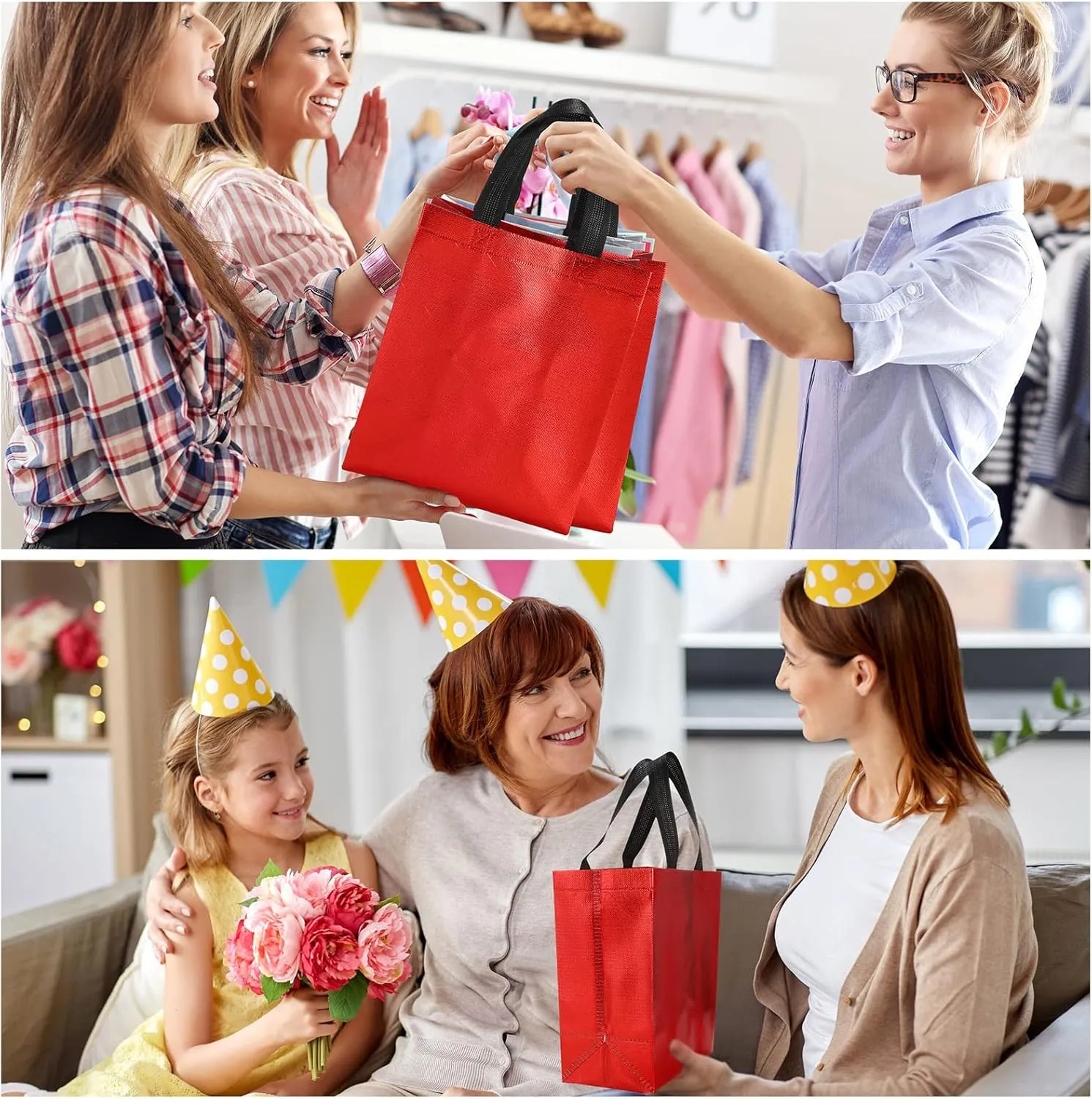 Eccliy 80 Pieces Gift Bags Set Glossy Reusable Tote with Handles Grocery Bags Bulk for Wedding, Bachelorette Party, Christmas(Medium,Colorful)