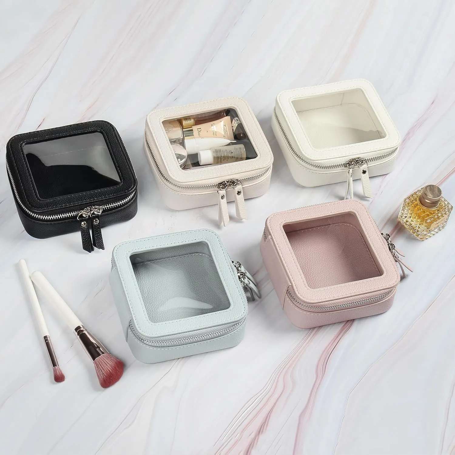EcoVision Clear Makeup Bag, Travel Cosmetic Accessory Bag, Toiletry Organizer Bags for Women, Portable Waterproof Zipper Cosmetic Bag with Transparent Window