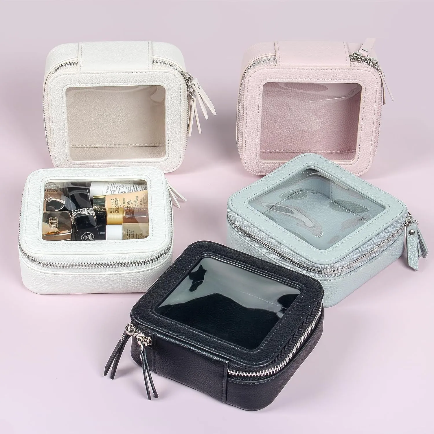 EcoVision Clear Makeup Bag, Travel Cosmetic Accessory Bag, Toiletry Organizer Bags for Women, Portable Waterproof Zipper Cosmetic Bag with Transparent Window