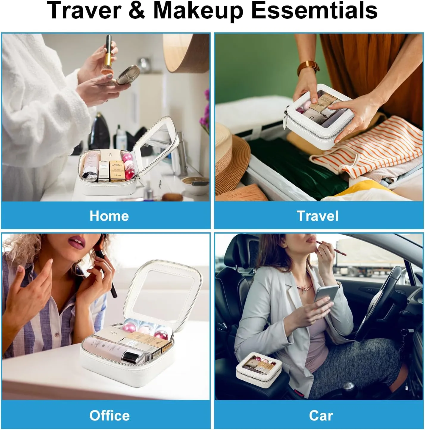 EcoVision Clear Makeup Bag, Travel Cosmetic Accessory Bag, Toiletry Organizer Bags for Women, Portable Waterproof Zipper Cosmetic Bag with Transparent Window