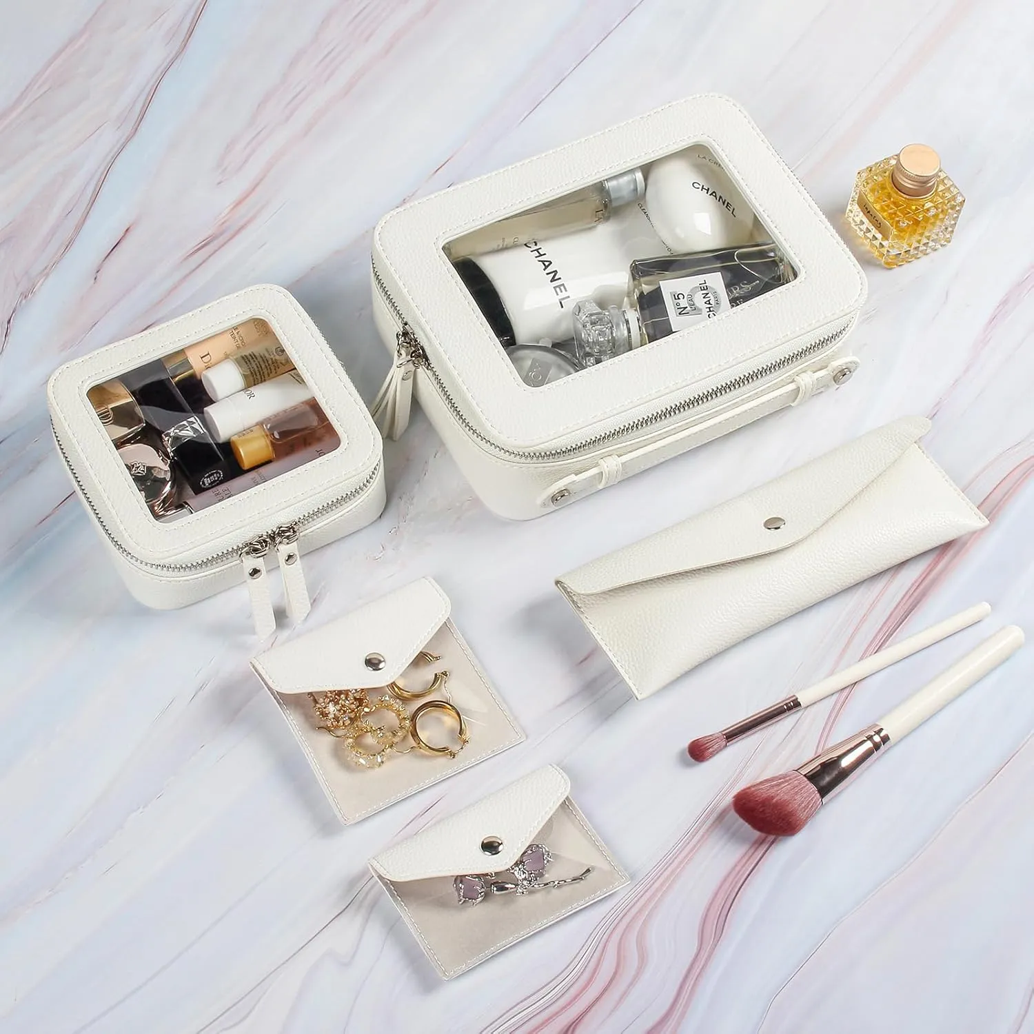 EcoVision Clear Makeup Bag, Travel Cosmetic Accessory Bag, Toiletry Organizer Bags for Women, Portable Waterproof Zipper Cosmetic Bag with Transparent Window