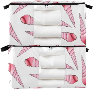 Elongated Seashells Clothes Storage, Foldable Blanket Storage Bags, 60L Storage Containers for Organizing Bedroom, Closet, Clothing, Comforter, Organization and Storage with Lids and Handle