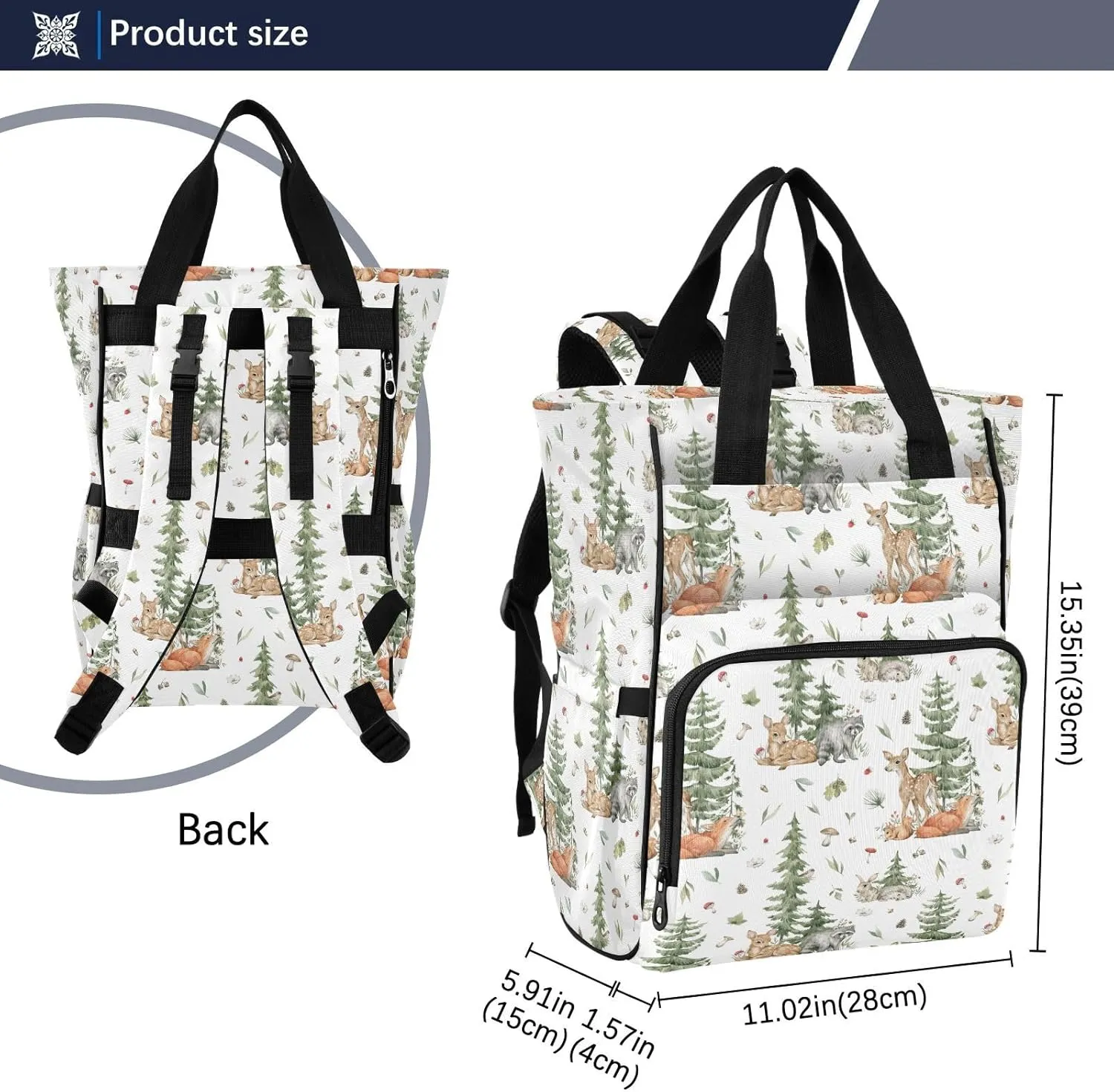 Emelivor Forest Animals Diaper Bag Backpack Large Capacity Travel Baby Bags Backpack Diaper Bags for Boy Girl Travel Mom Women Boys Girls