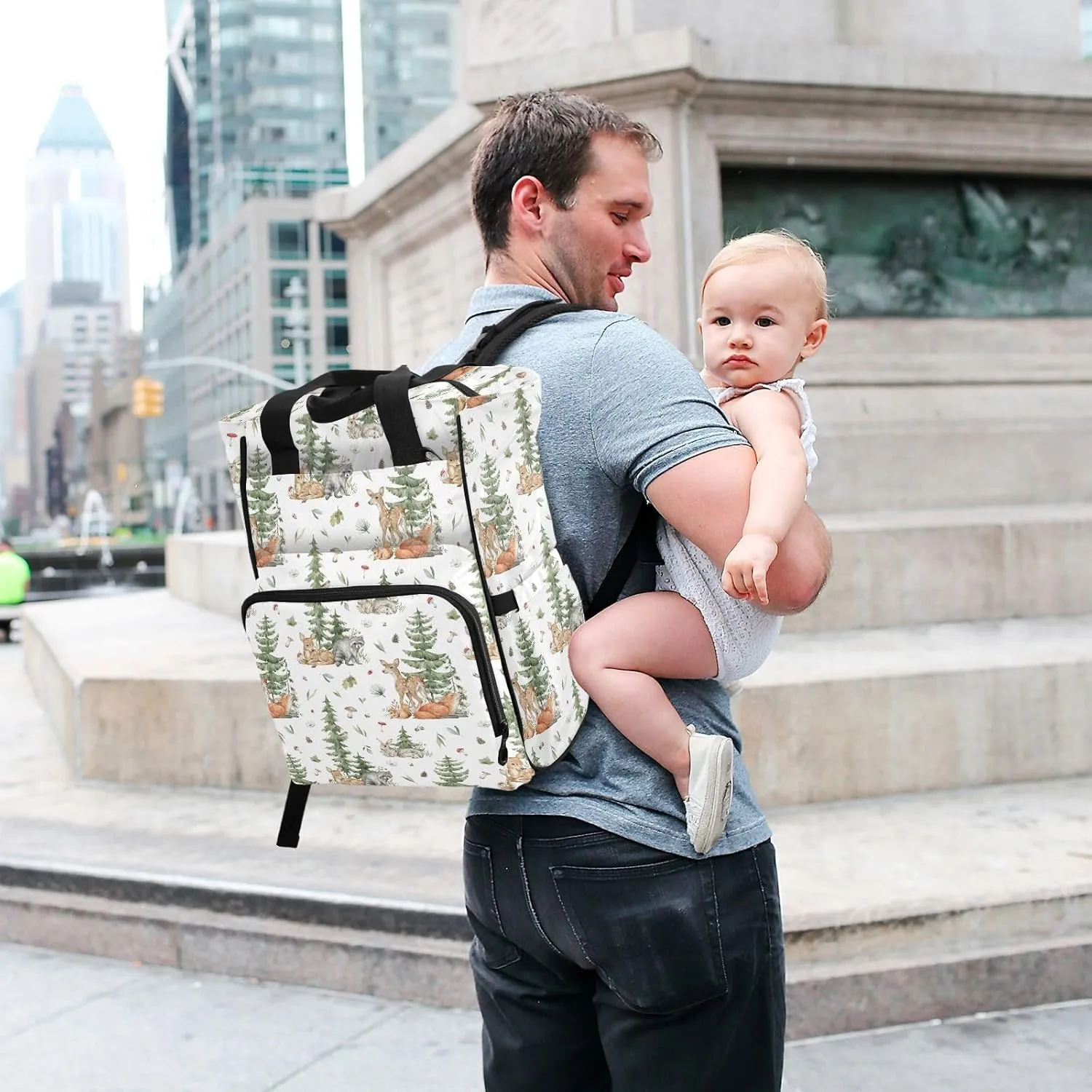Emelivor Forest Animals Diaper Bag Backpack Large Capacity Travel Baby Bags Backpack Diaper Bags for Boy Girl Travel Mom Women Boys Girls