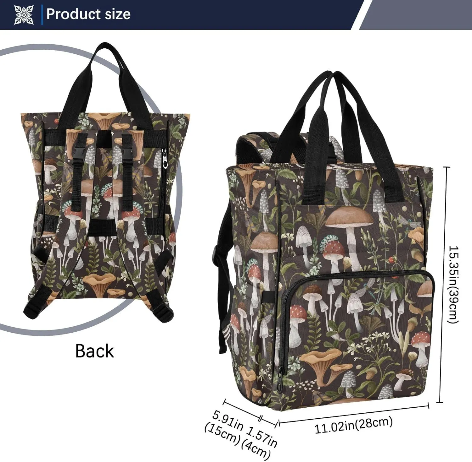 Emelivor Mushrooms Diaper Bag Backpack Large Capacity Travel Baby Bags Backpack Diaper Bags for Boy Girl Unisex Baby Women Travel