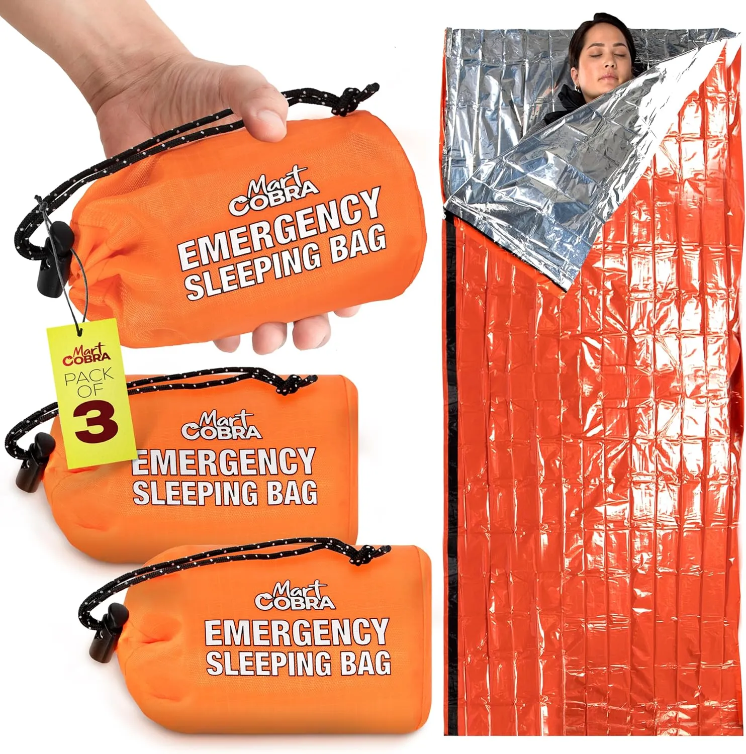 Emergency Sleeping Bag for Survival Gear and Supplies 3-Pack Life Bivy Sack Waterproof Mylar Emergency Blankets for Survival Kit Car Camping Gear Hiking Tac Bivvy Go Bag Supplies Sleep Sacks Shelter