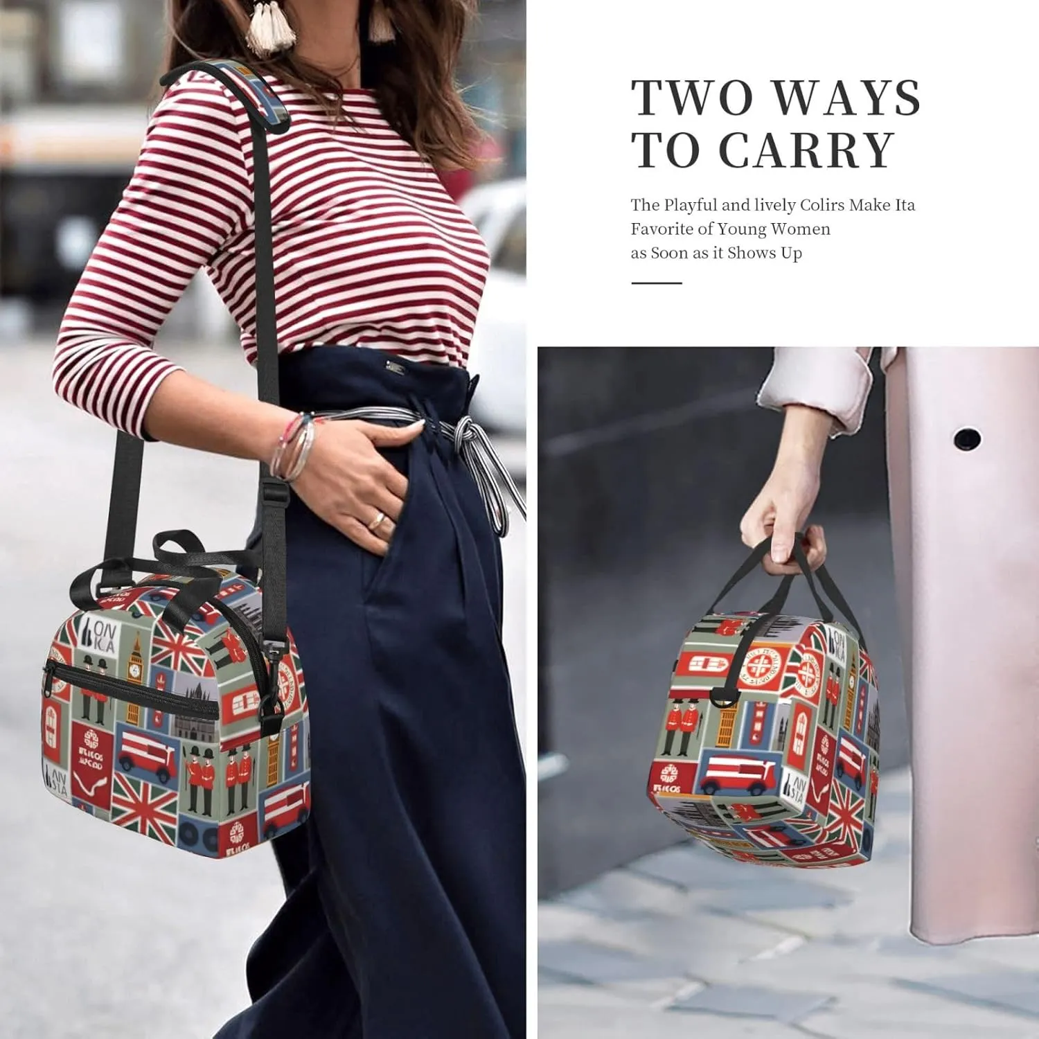 England Symbols Print Crossbody Insulated Lunch Bags For Women Men Cooler Bag Lightweight Waterproof Lunch Box